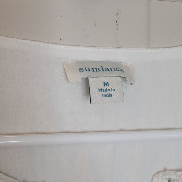 Sundance Dress White Women Size M Cotton Sahara Gauze Embroidered Beaded BoHo - Picture 5 of 13